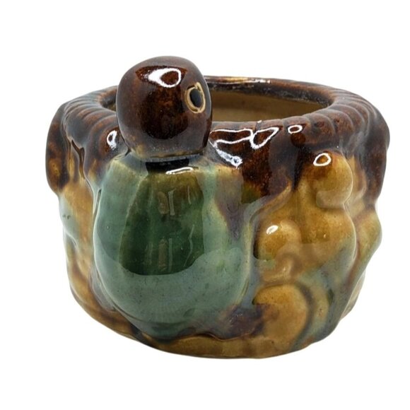 Vintage Hand Crafted Pottery Signed Majolica Glazed Turtle Planter - Picture 1 of 8